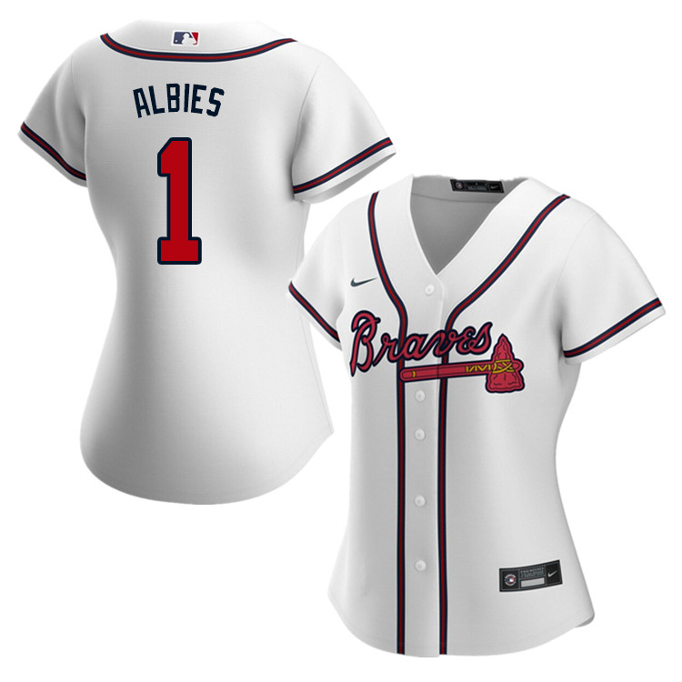 Nike Women #1 Ozzie Albies Atlanta Braves Baseball Jerseys Sale-White